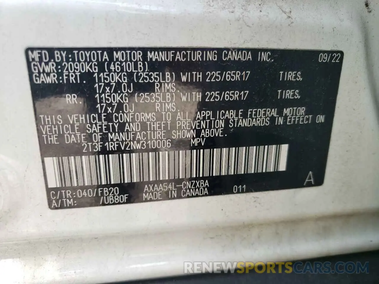 13 fotografías del automóvil dañado 2T3F1RFV2NW310006 TOYOTA RAV4 2022