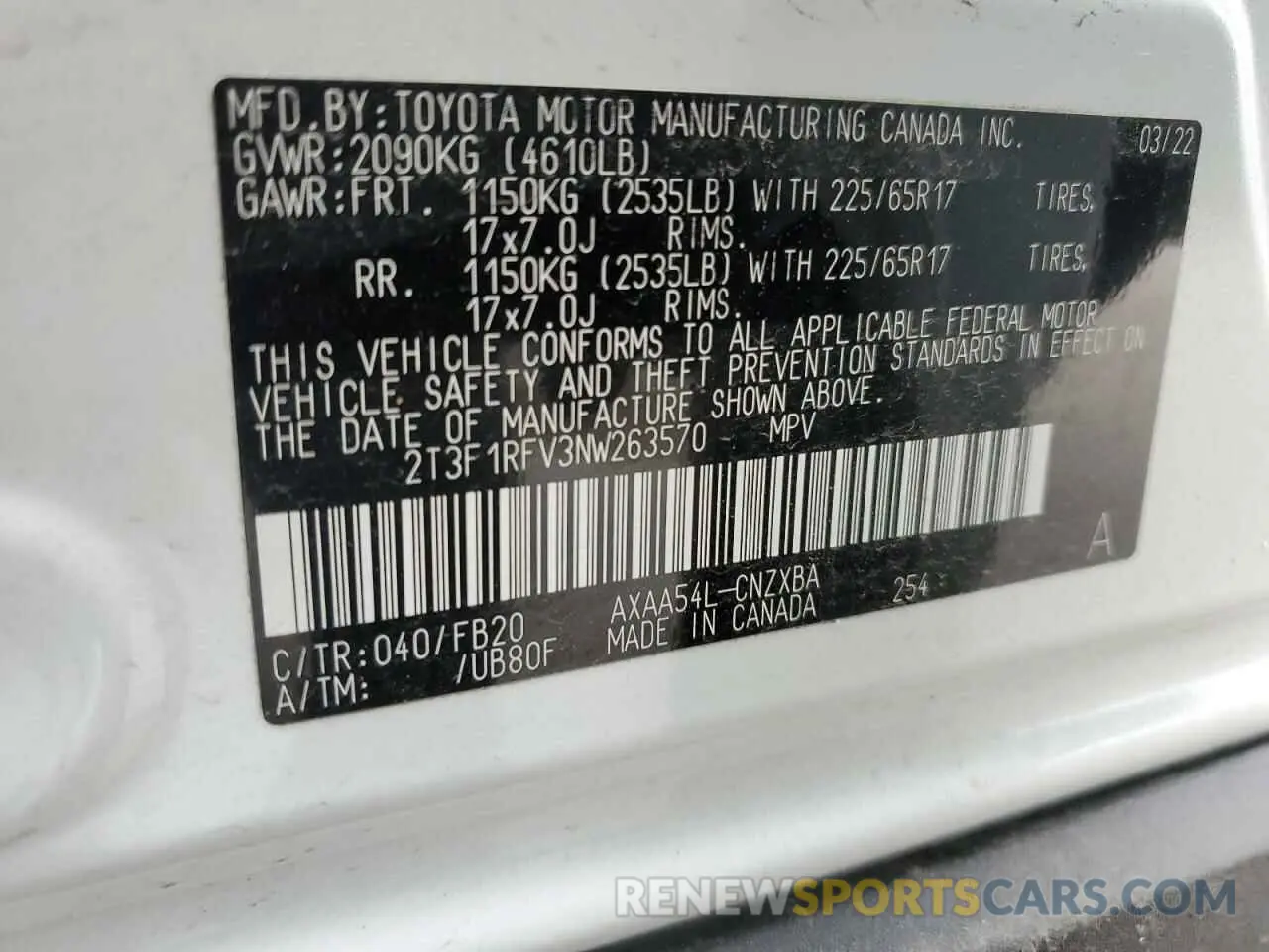 14 fotografías del automóvil dañado 2T3F1RFV3NW263570 TOYOTA RAV4 2022