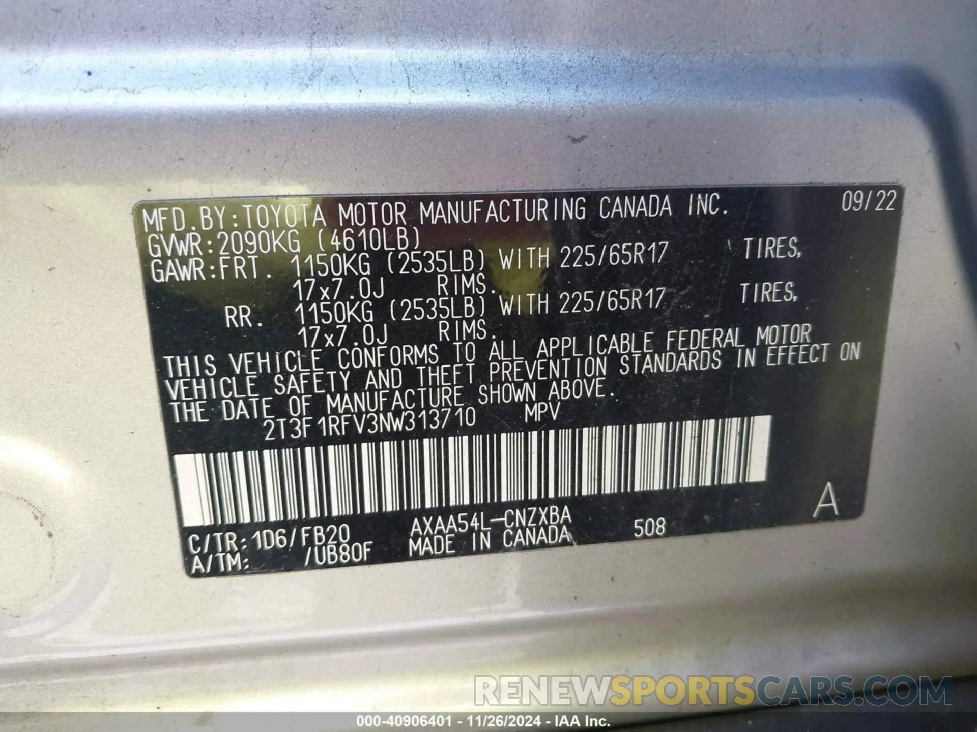 9 fotografías del automóvil dañado 2T3F1RFV3NW313710 TOYOTA RAV4 2022