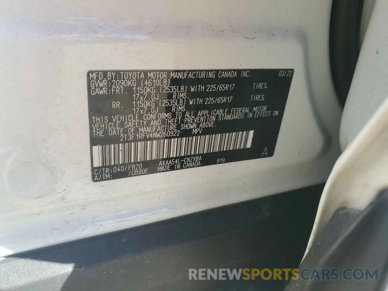 15 fotografías del automóvil dañado 2T3F1RFV4NW260922 TOYOTA RAV4 2022