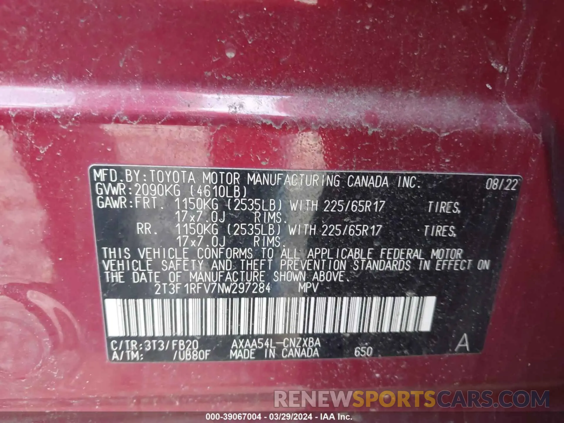 9 fotografías del automóvil dañado 2T3F1RFV7NW297284 TOYOTA RAV4 2022