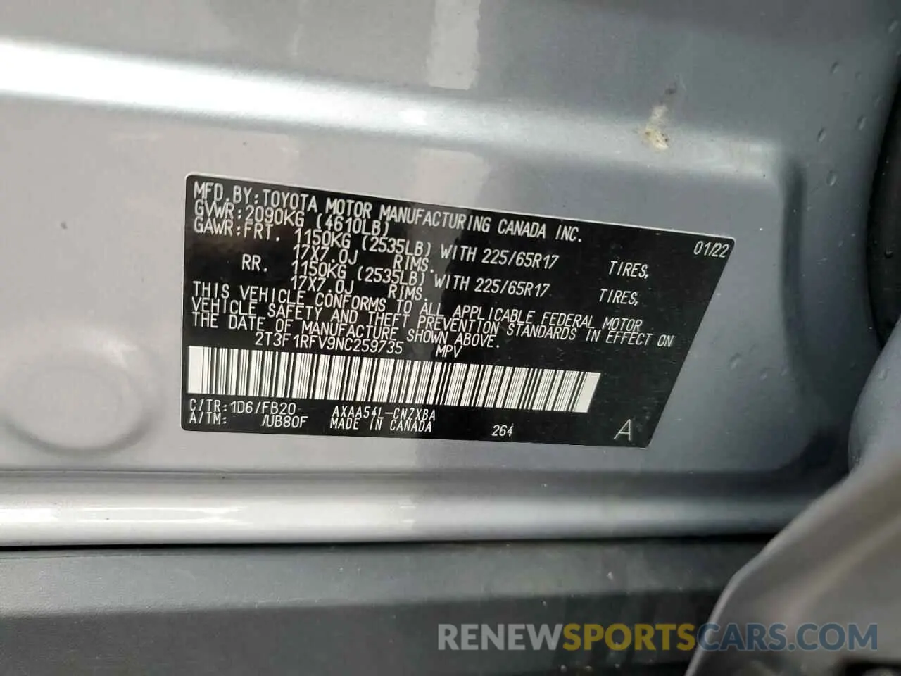13 fotografías del automóvil dañado 2T3F1RFV9NC259735 TOYOTA RAV4 2022