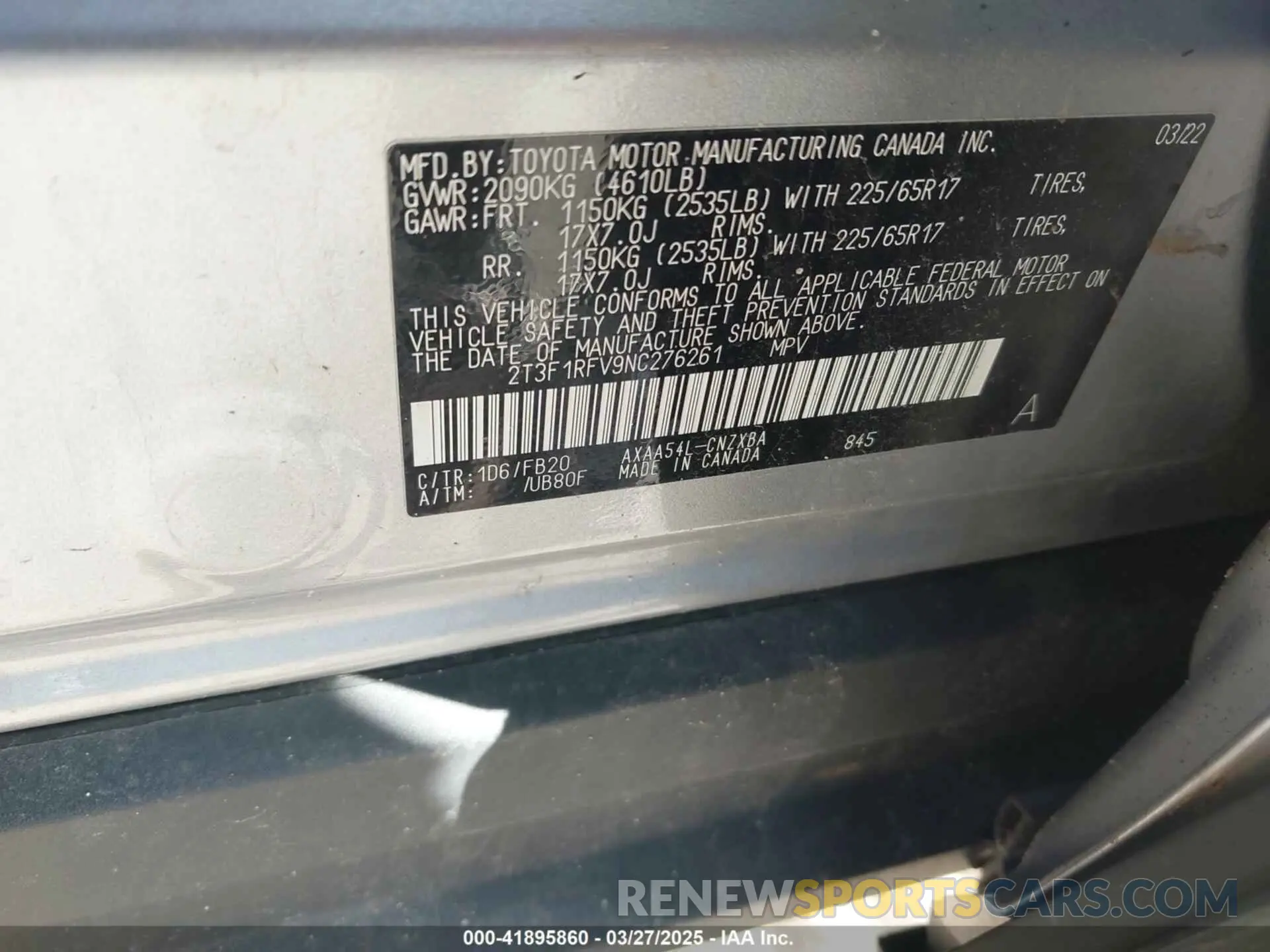 9 fotografías del automóvil dañado 2T3F1RFV9NC276261 TOYOTA RAV4 2022