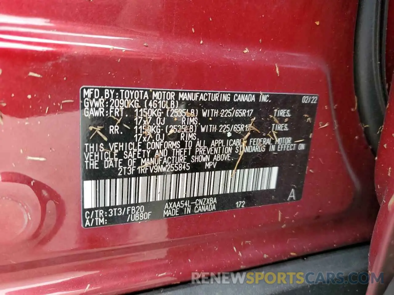 13 fotografías del automóvil dañado 2T3F1RFV9NW255845 TOYOTA RAV4 2022