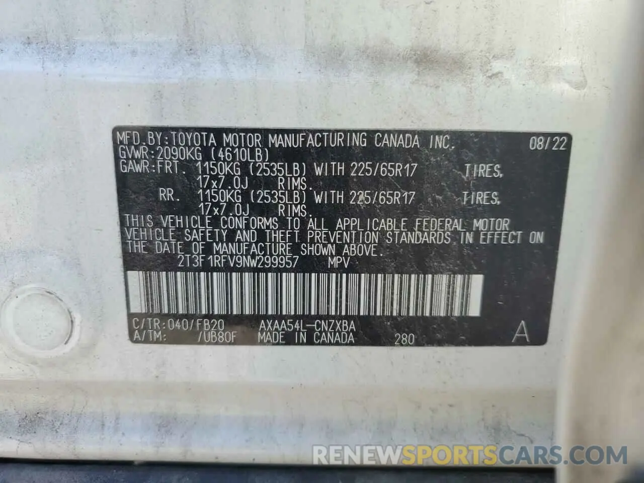 13 fotografías del automóvil dañado 2T3F1RFV9NW299957 TOYOTA RAV4 2022
