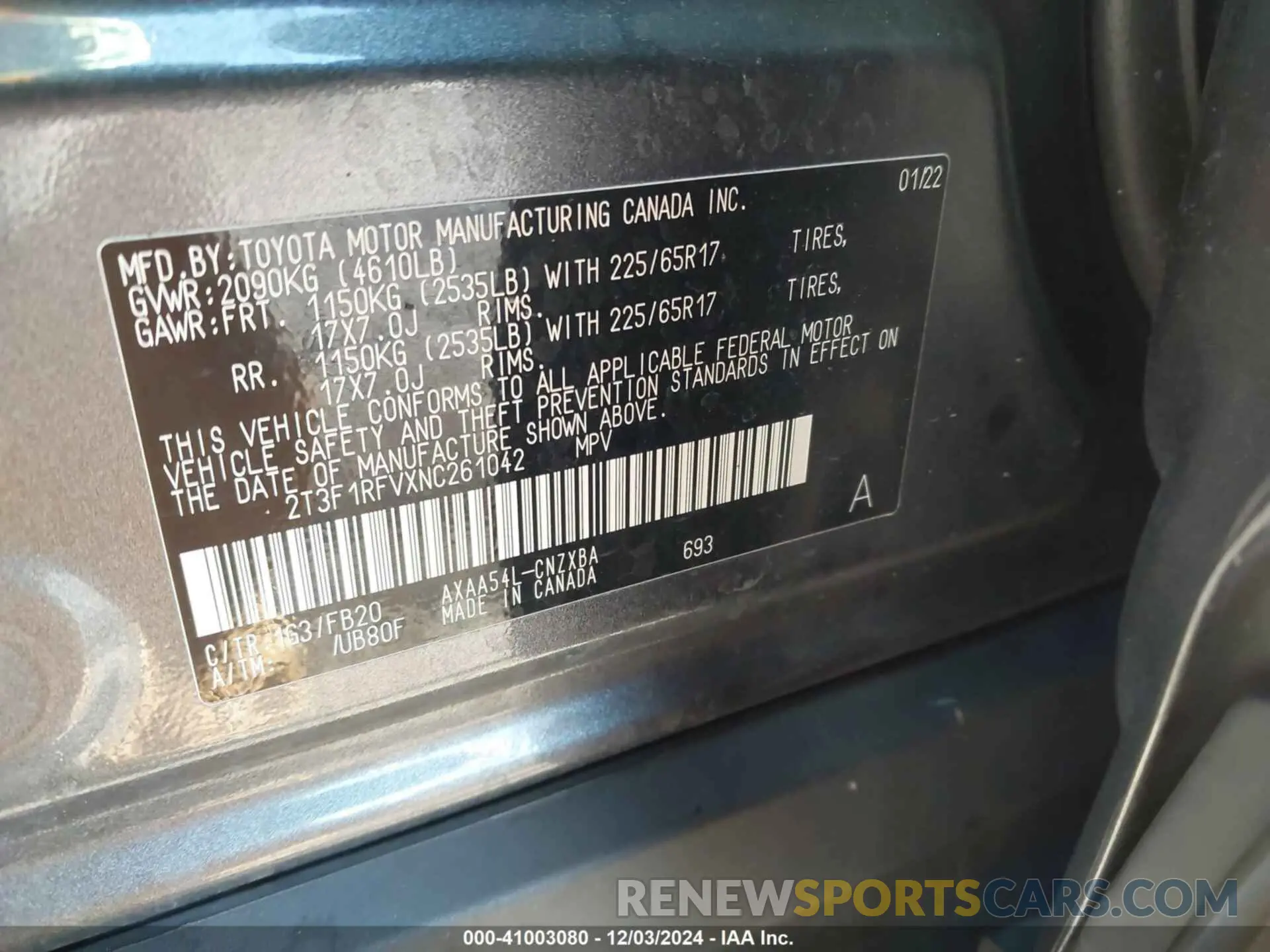 9 fotografías del automóvil dañado 2T3F1RFVXNC261042 TOYOTA RAV4 2022