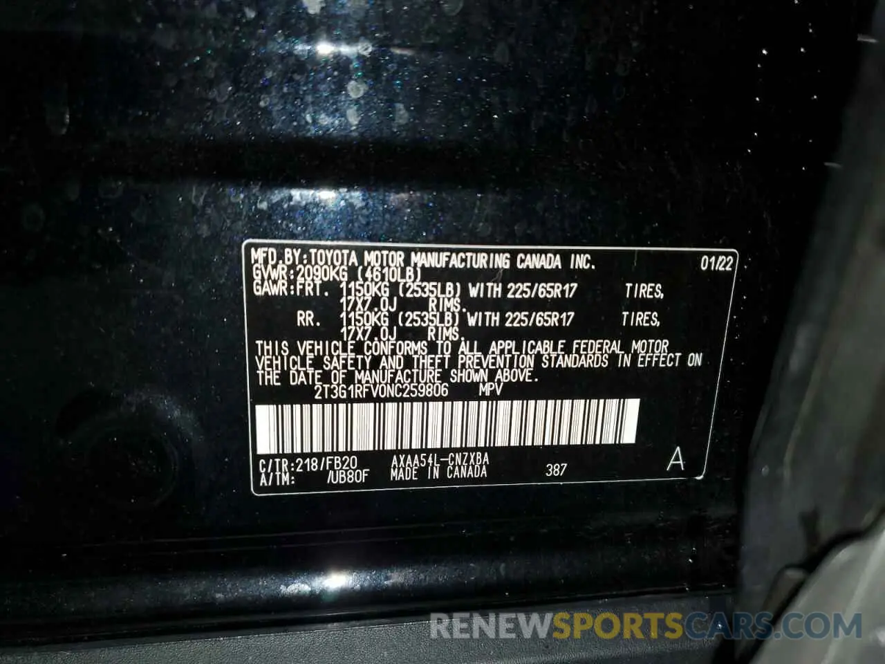 14 fotografías del automóvil dañado 2T3G1RFV0NC259806 TOYOTA RAV4 2022