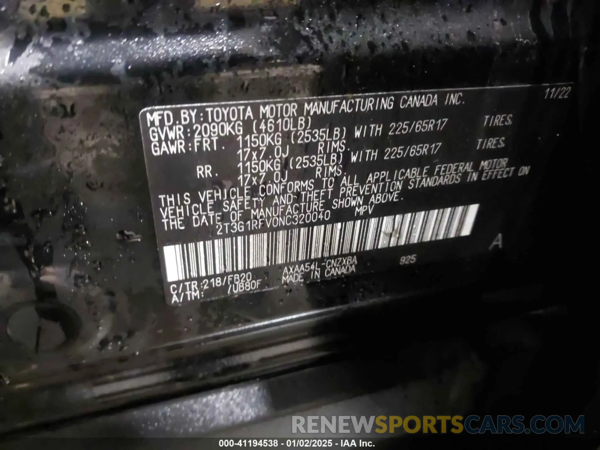 9 fotografías del automóvil dañado 2T3G1RFV0NC320040 TOYOTA RAV4 2022