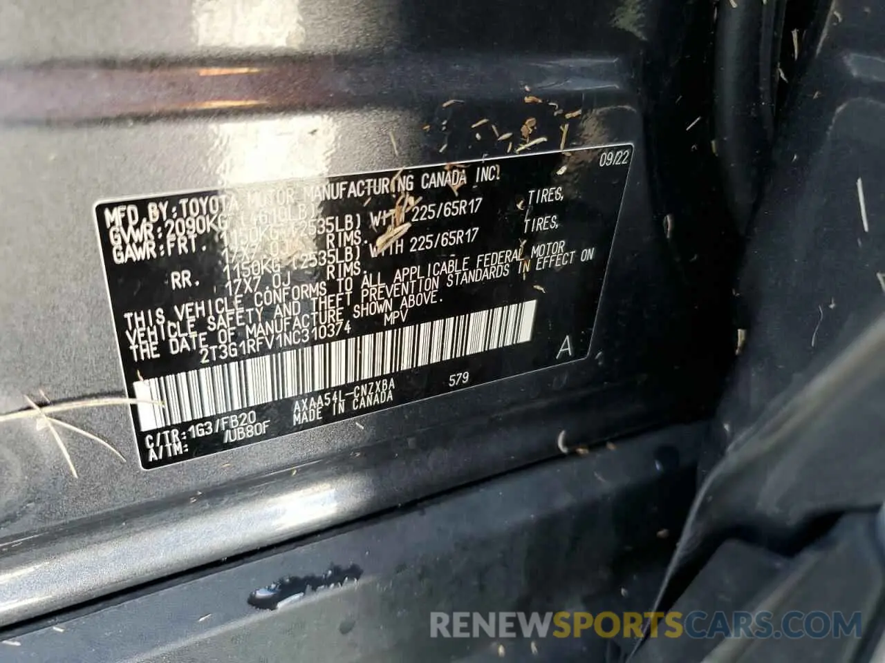 14 fotografías del automóvil dañado 2T3G1RFV1NC310374 TOYOTA RAV4 2022