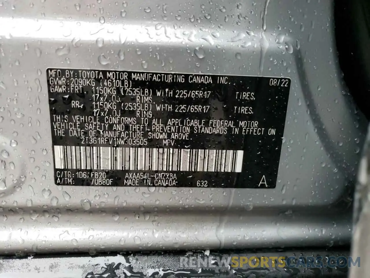 14 fotografías del automóvil dañado 2T3G1RFV1NW303505 TOYOTA RAV4 2022