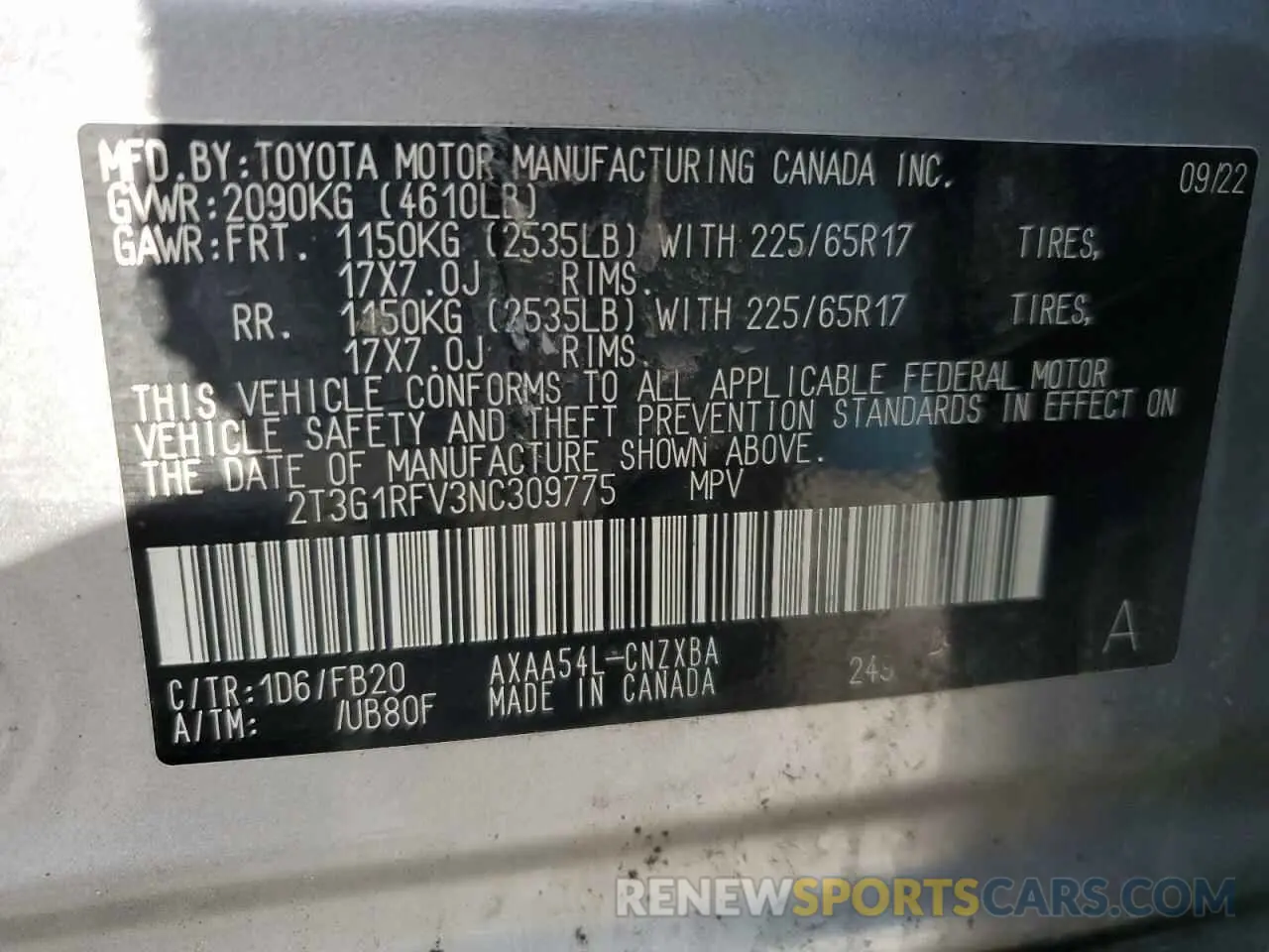 13 fotografías del automóvil dañado 2T3G1RFV3NC309775 TOYOTA RAV4 2022