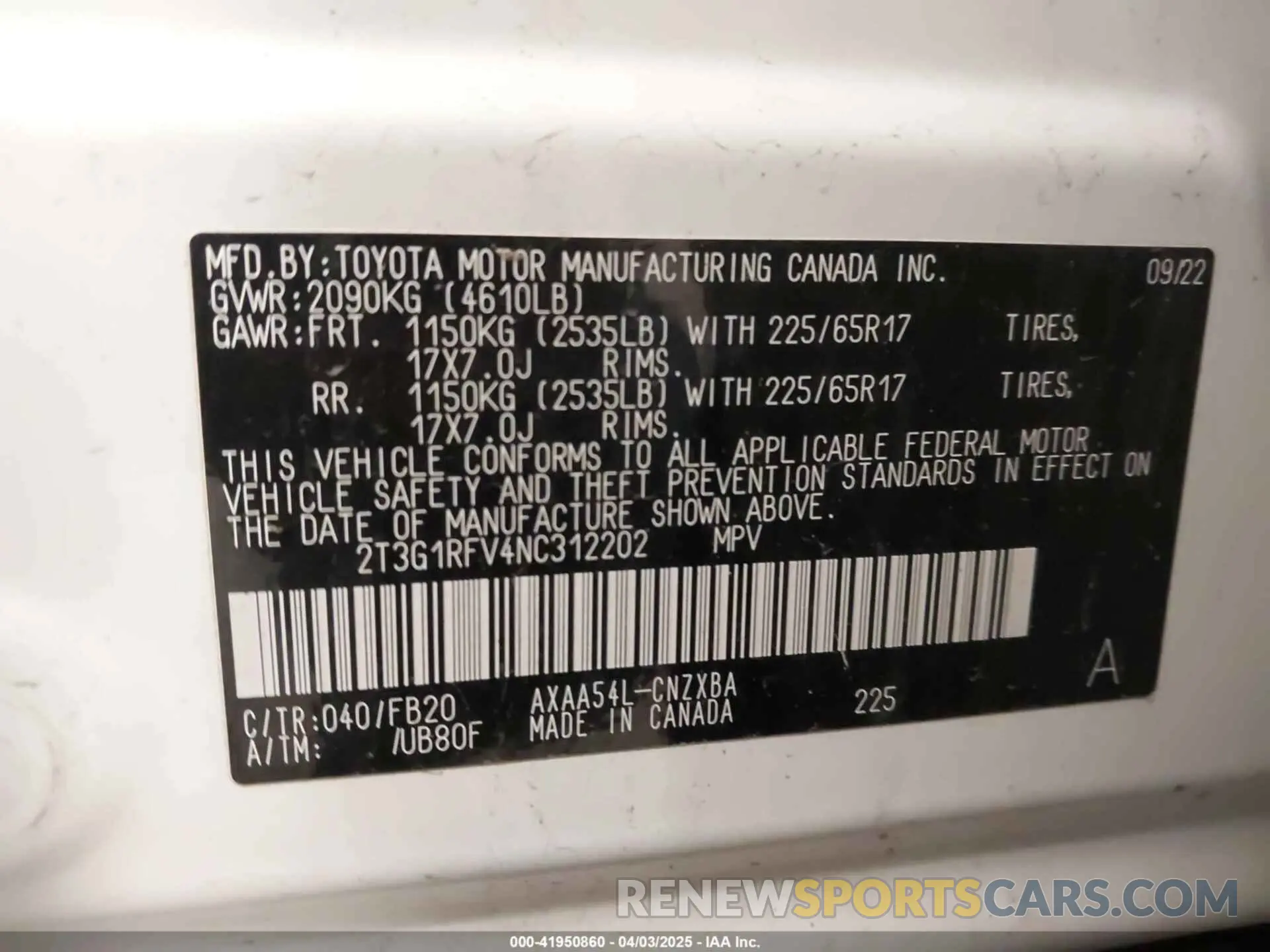 9 fotografías del automóvil dañado 2T3G1RFV4NC312202 TOYOTA RAV4 2022