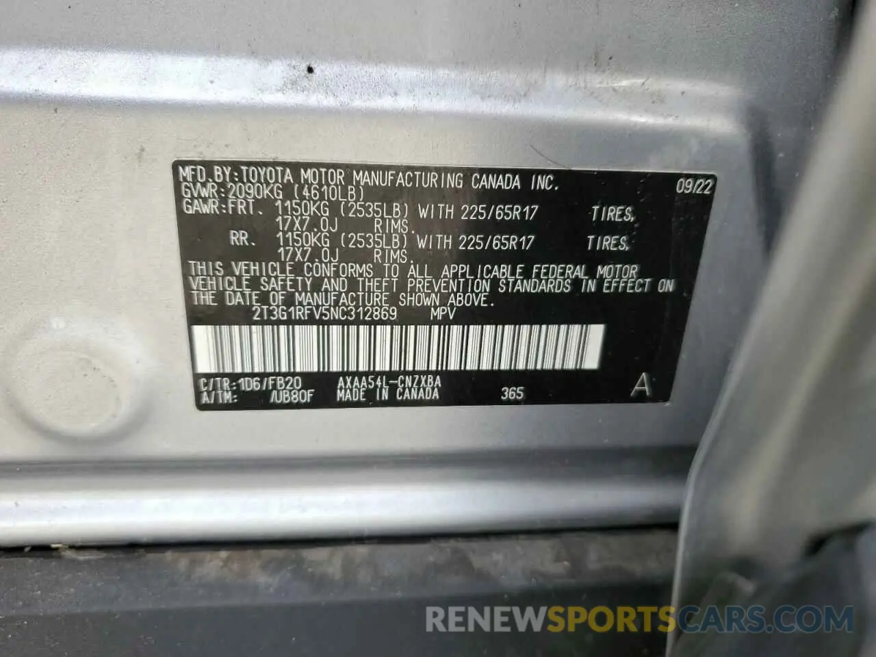 13 fotografías del automóvil dañado 2T3G1RFV5NC312869 TOYOTA RAV4 2022