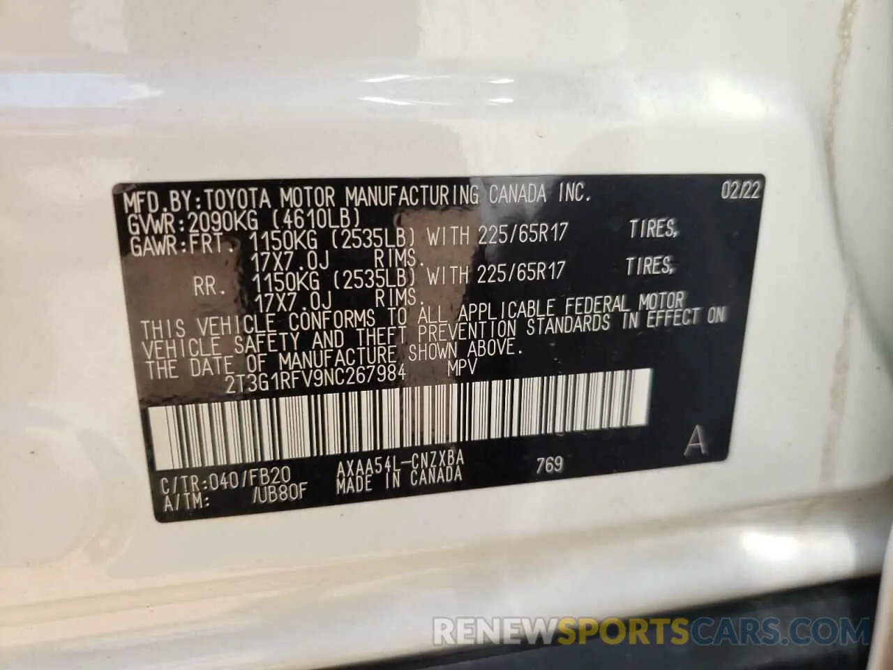 10 fotografías del automóvil dañado 2T3G1RFV9NC267984 TOYOTA RAV4 2022