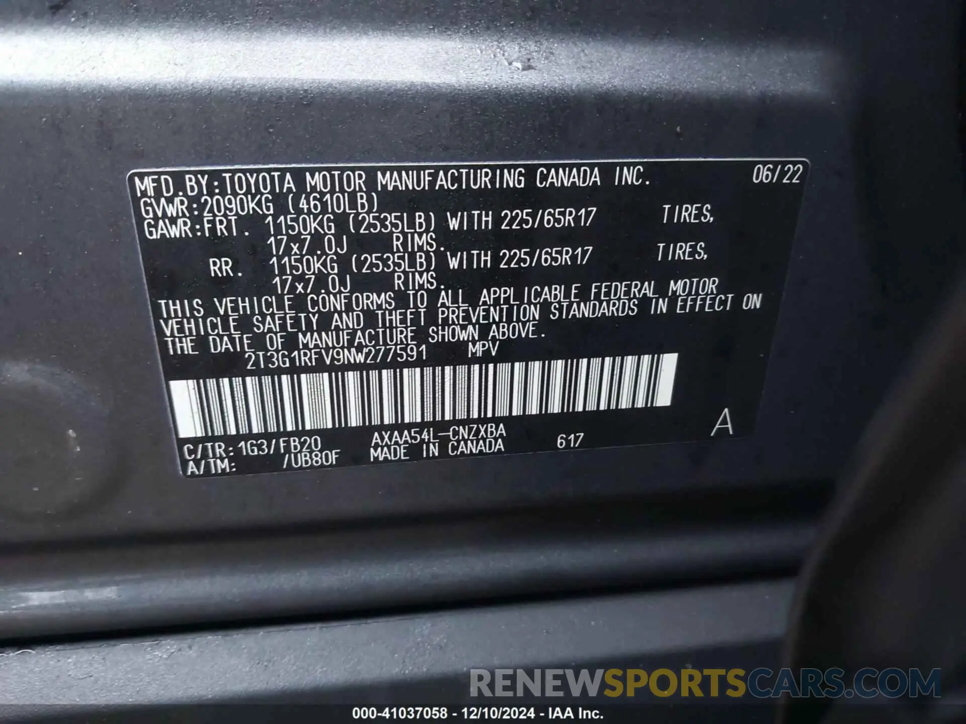 9 fotografías del automóvil dañado 2T3G1RFV9NW277591 TOYOTA RAV4 2022