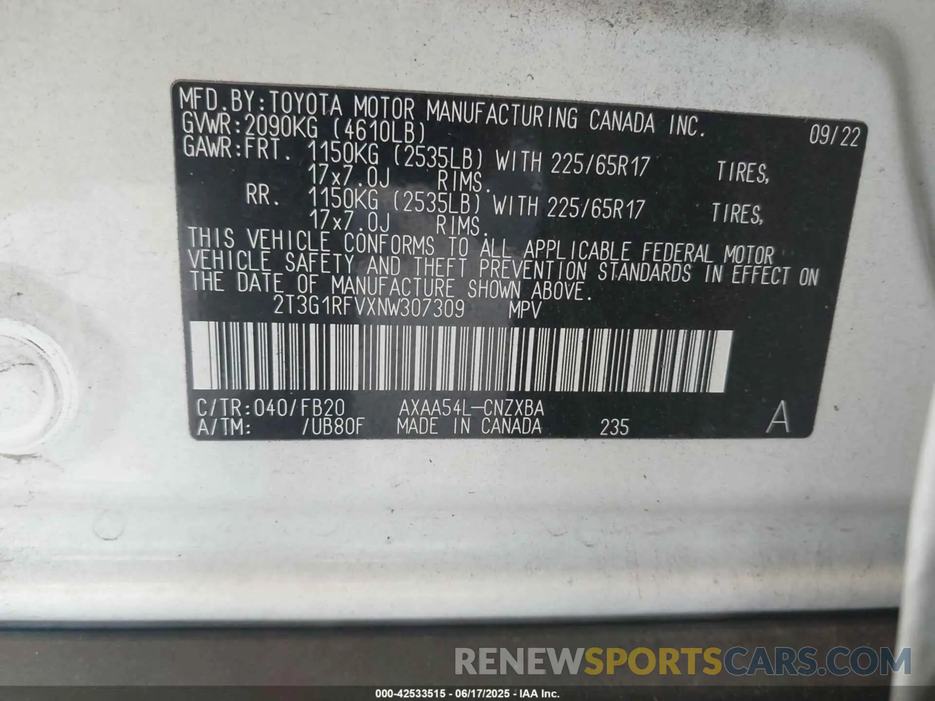 9 fotografías del automóvil dañado 2T3G1RFVXNW307309 TOYOTA RAV4 2022