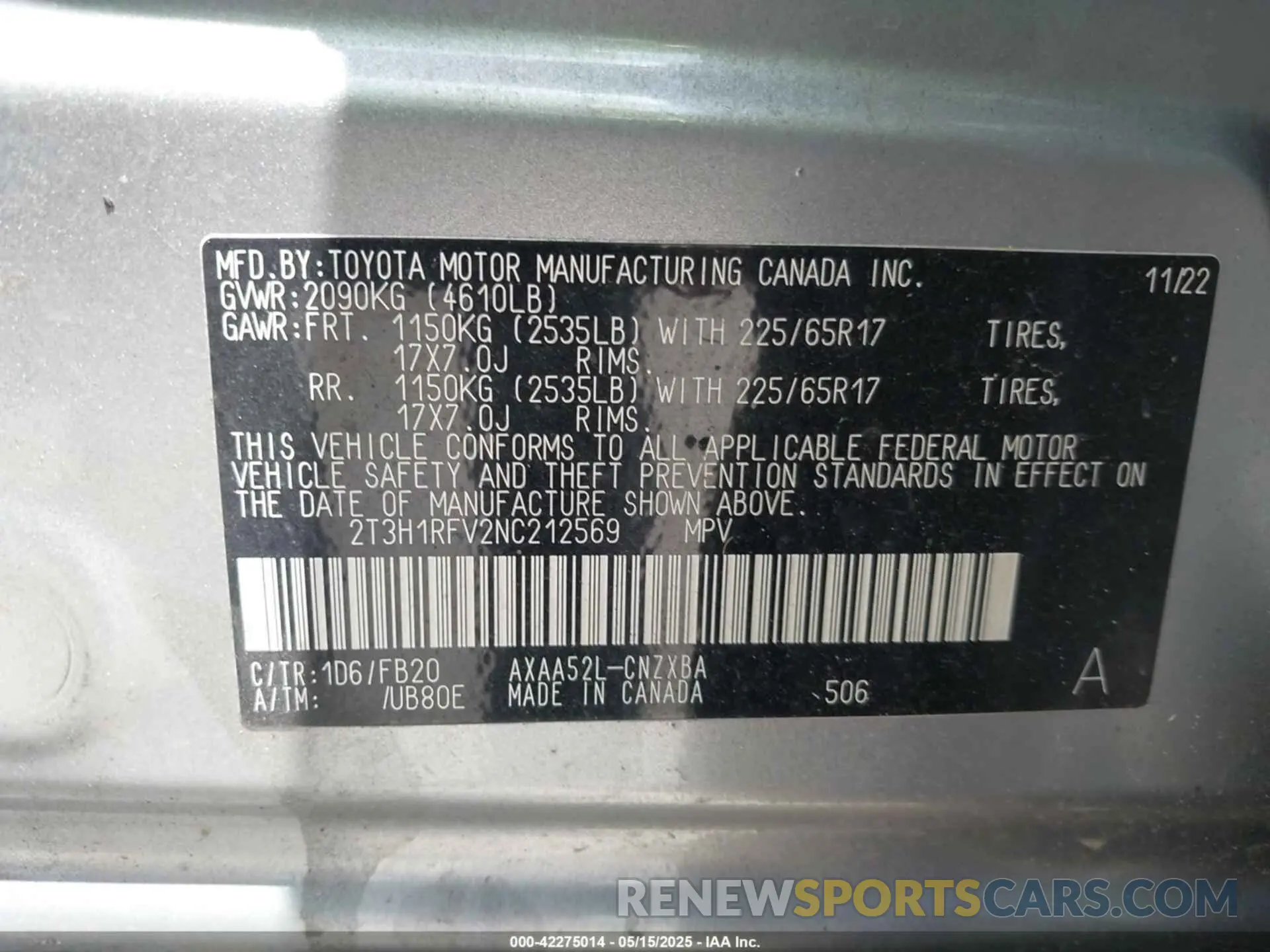 9 fotografías del automóvil dañado 2T3H1RFV2NC212569 TOYOTA RAV4 2022