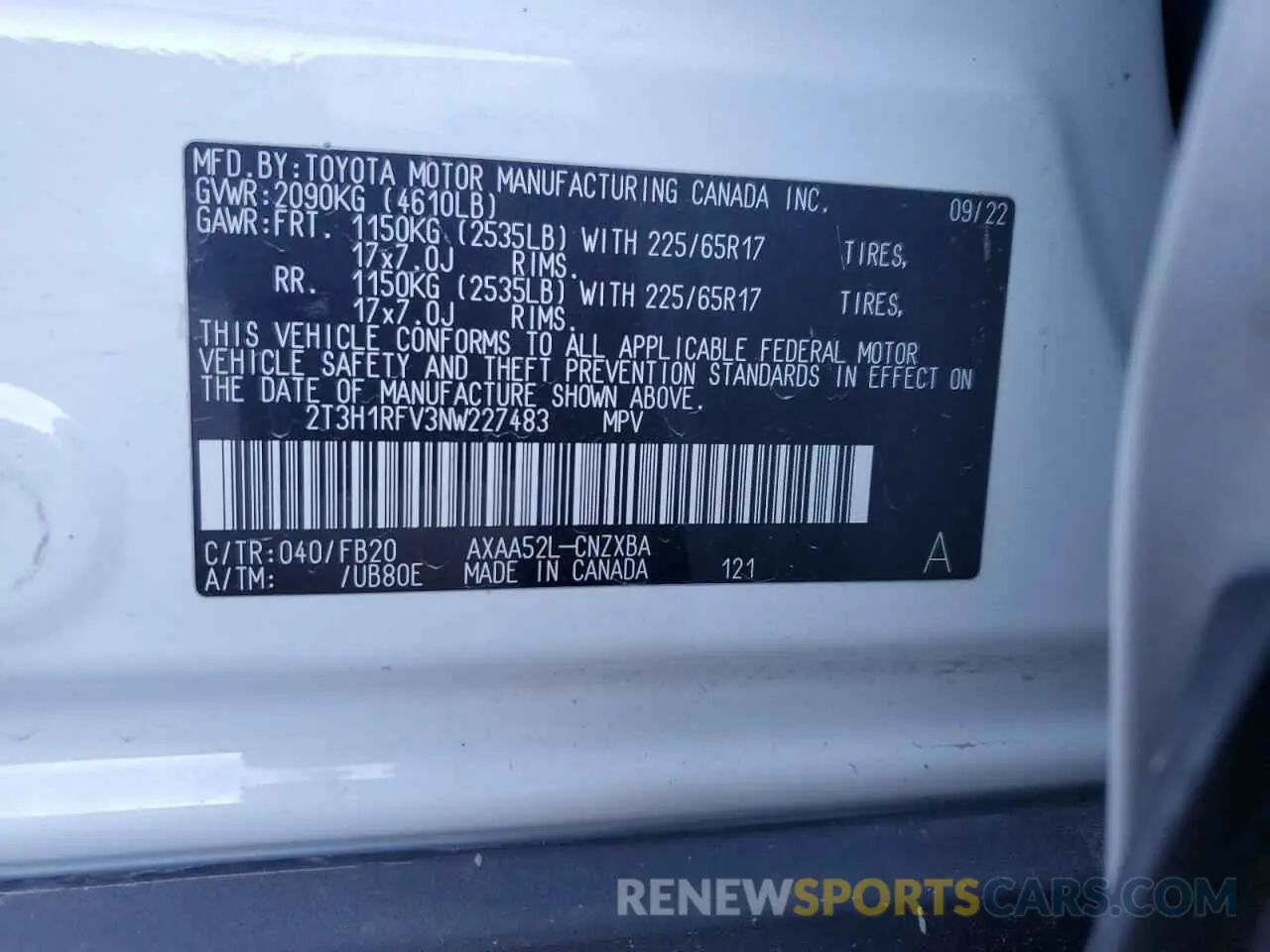 13 fotografías del automóvil dañado 2T3H1RFV3NW227483 TOYOTA RAV4 2022