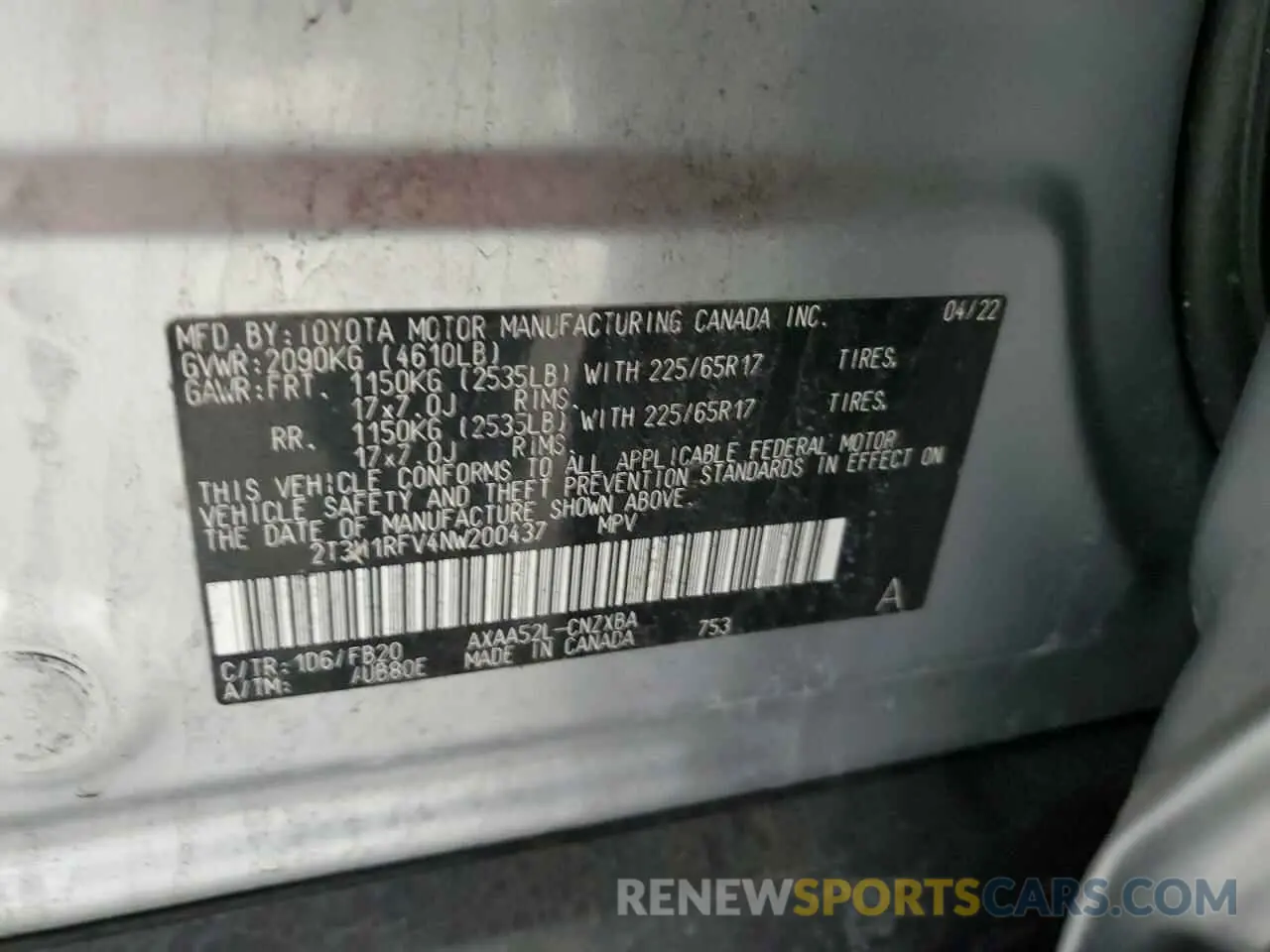 14 fotografías del automóvil dañado 2T3H1RFV4NW200437 TOYOTA RAV4 2022
