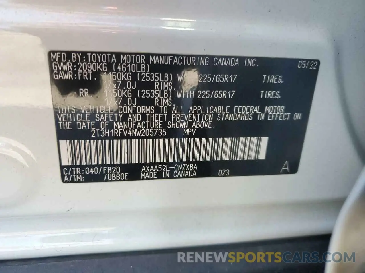 13 fotografías del automóvil dañado 2T3H1RFV4NW205735 TOYOTA RAV4 2022