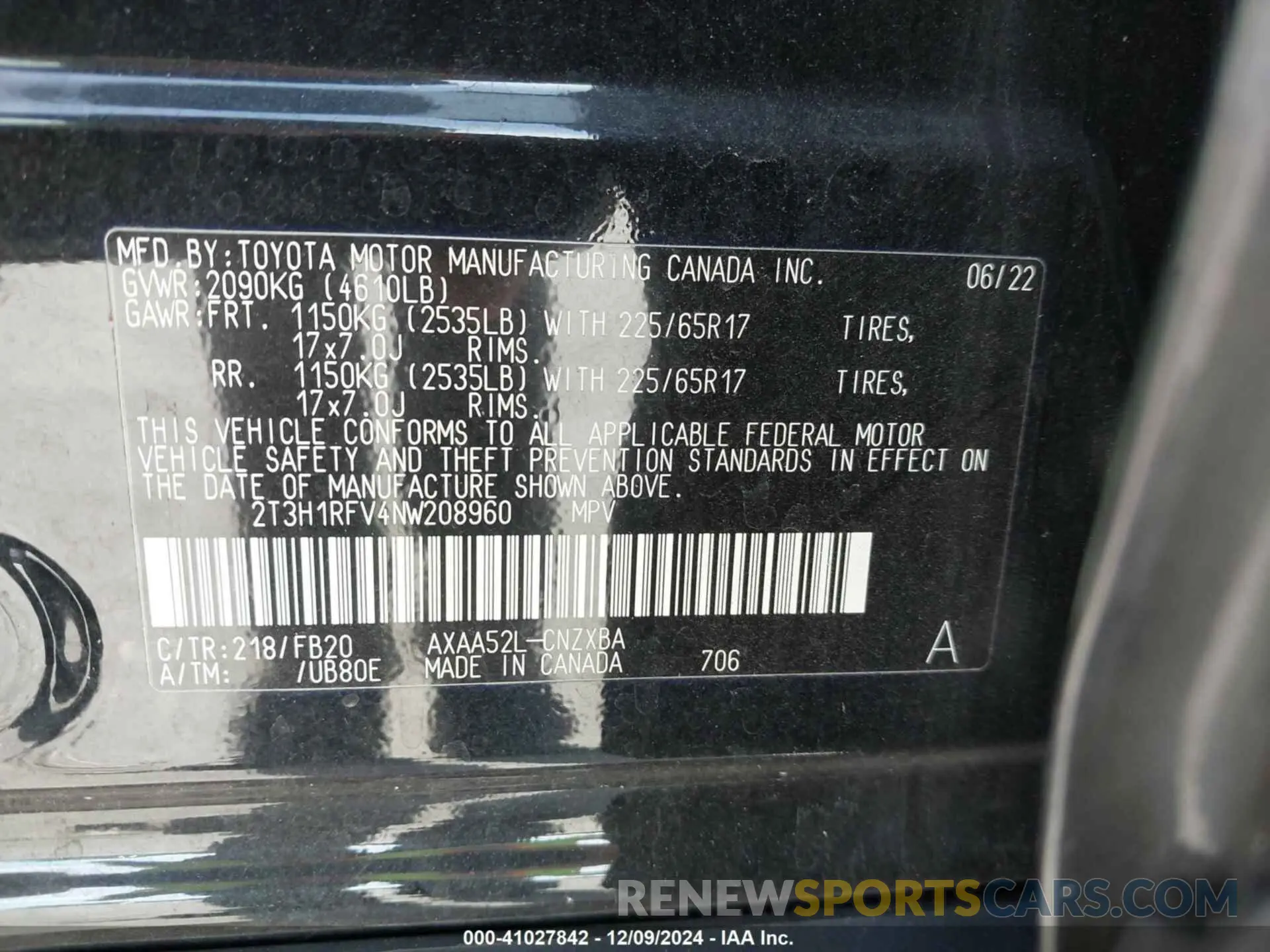 9 fotografías del automóvil dañado 2T3H1RFV4NW208960 TOYOTA RAV4 2022