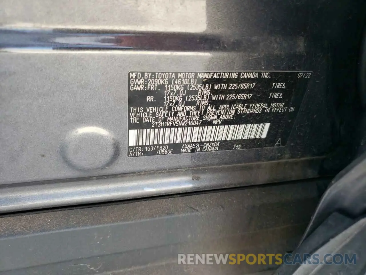 13 fotografías del automóvil dañado 2T3H1RFV5NW216047 TOYOTA RAV4 2022
