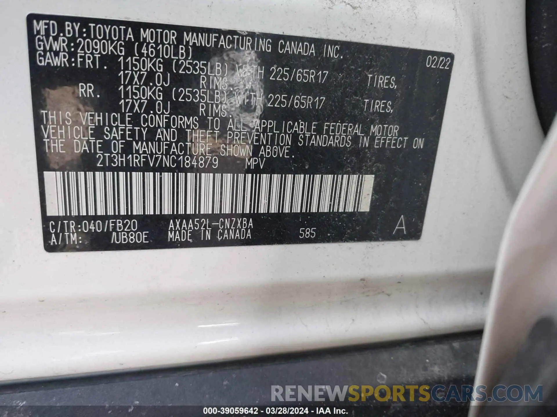 9 fotografías del automóvil dañado 2T3H1RFV7NC184879 TOYOTA RAV4 2022