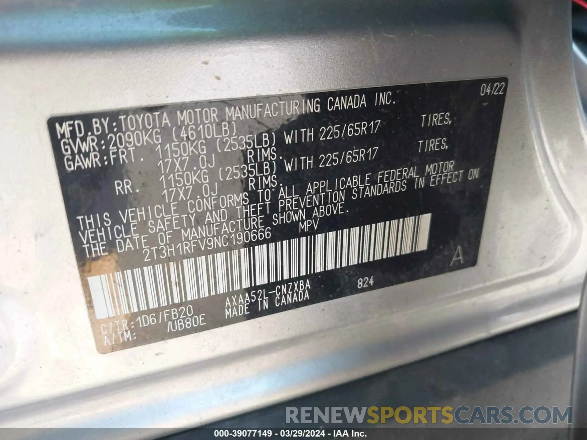 9 fotografías del automóvil dañado 2T3H1RFV9NC190666 TOYOTA RAV4 2022