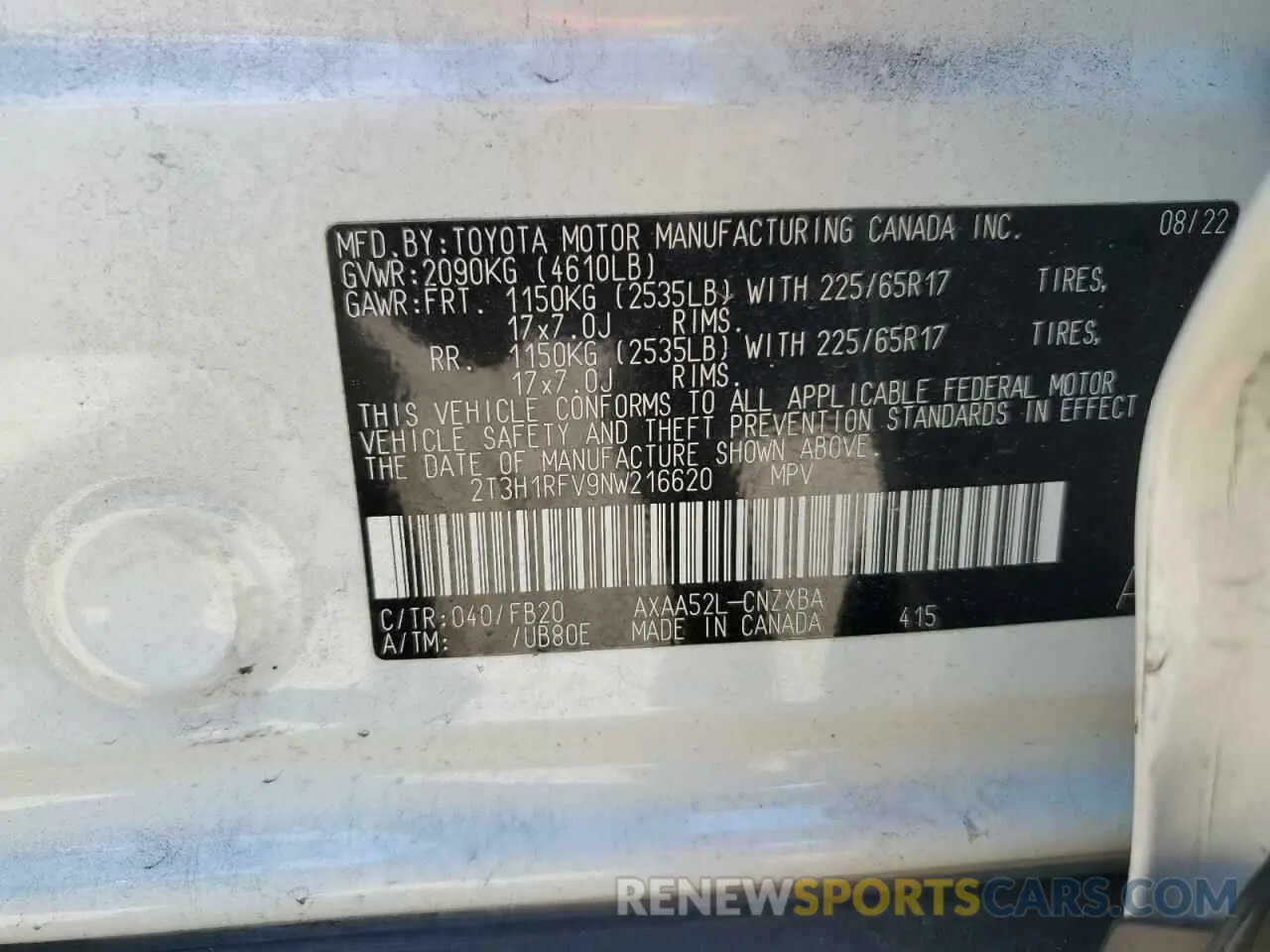13 fotografías del automóvil dañado 2T3H1RFV9NW216620 TOYOTA RAV4 2022