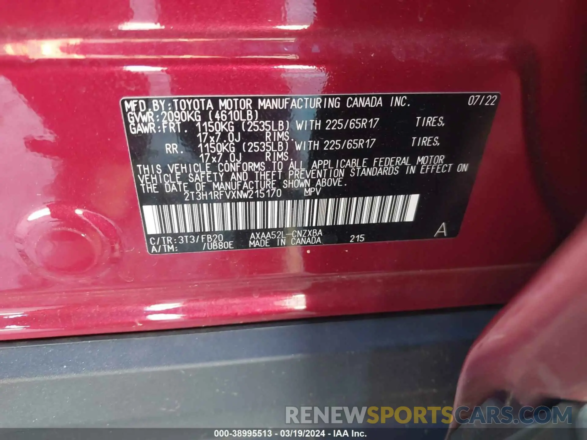 9 fotografías del automóvil dañado 2T3H1RFVXNW215170 TOYOTA RAV4 2022