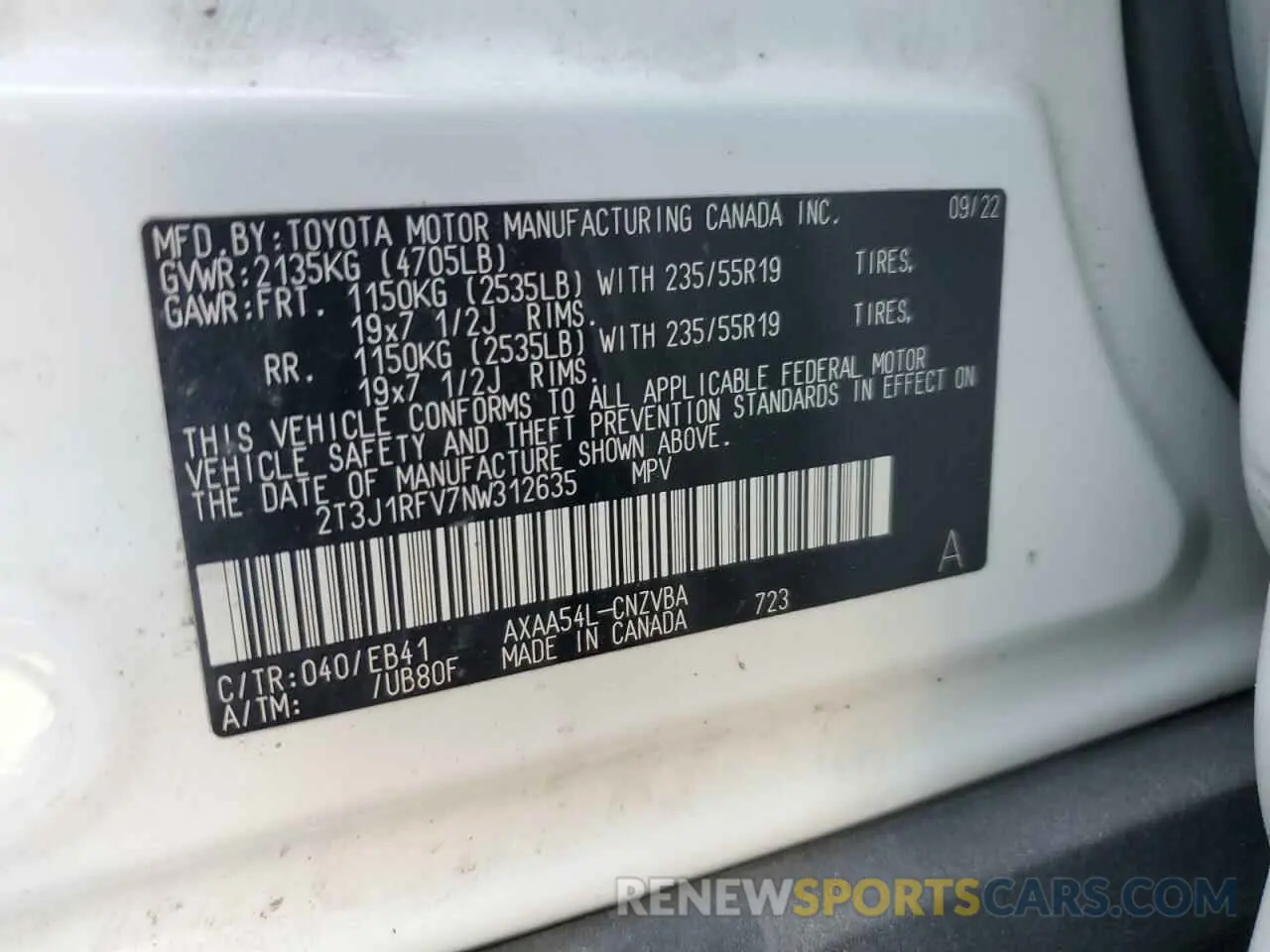13 fotografías del automóvil dañado 2T3J1RFV7NW312635 TOYOTA RAV4 2022