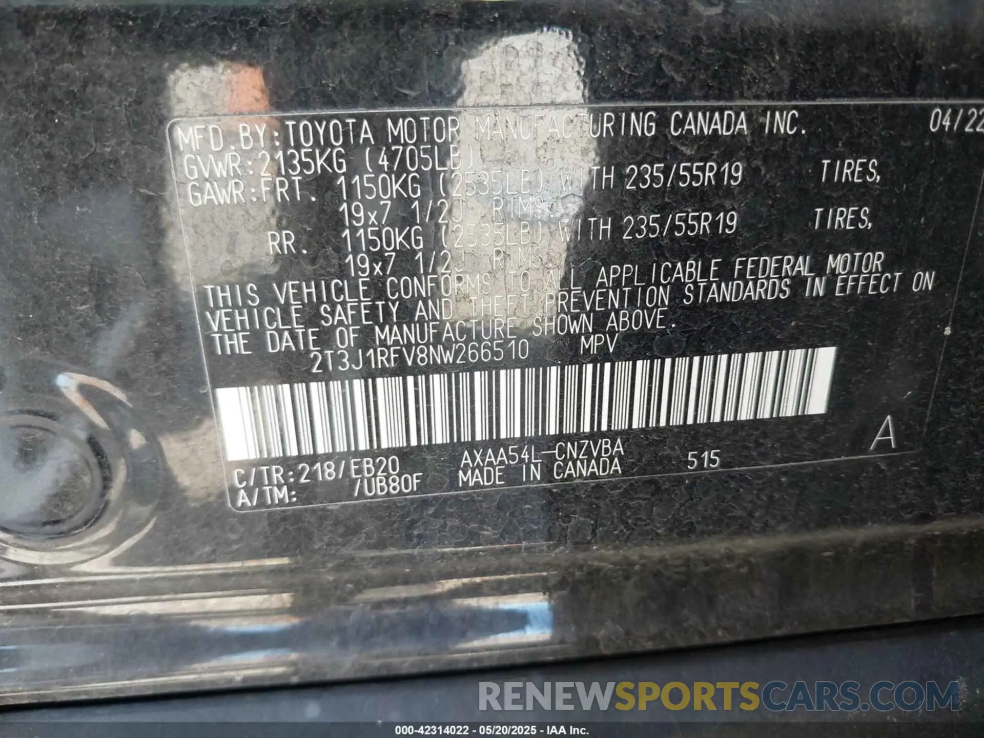 9 fotografías del automóvil dañado 2T3J1RFV8NW266510 TOYOTA RAV4 2022