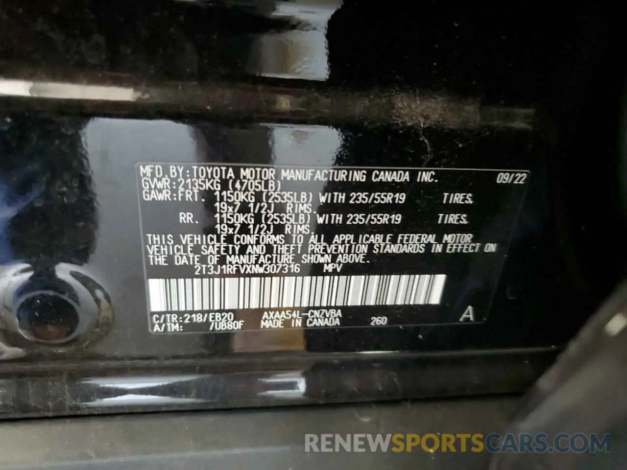 13 fotografías del automóvil dañado 2T3J1RFVXNW307316 TOYOTA RAV4 2022