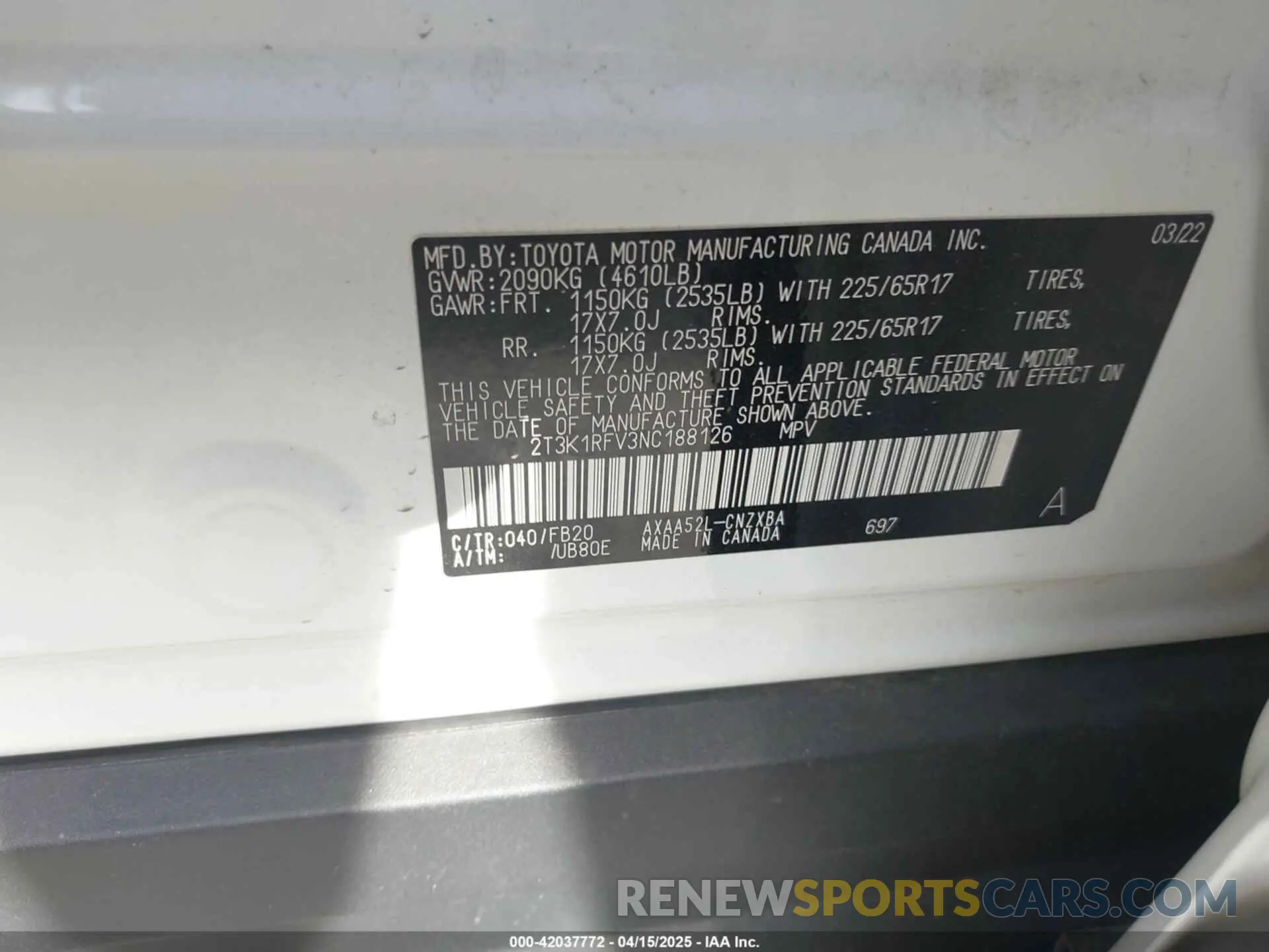 9 fotografías del automóvil dañado 2T3K1RFV3NC188126 TOYOTA RAV4 2022