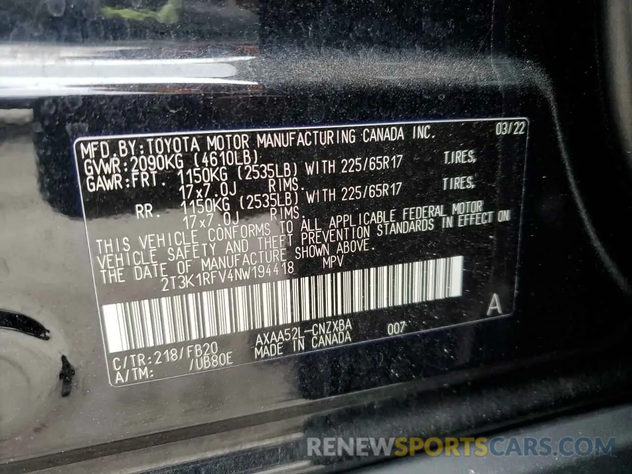 14 fotografías del automóvil dañado 2T3K1RFV4NW194418 TOYOTA RAV4 2022