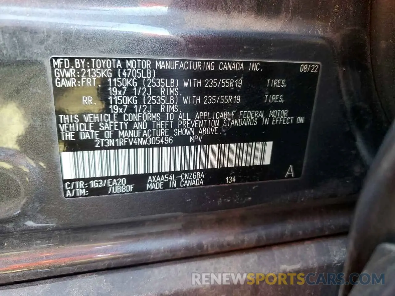 13 fotografías del automóvil dañado 2T3N1RFV4NW305496 TOYOTA RAV4 2022