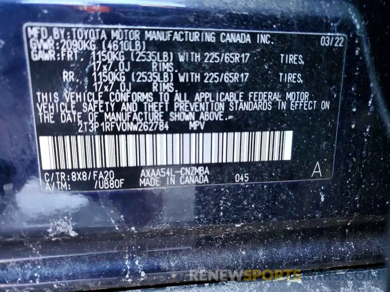 13 fotografías del automóvil dañado 2T3P1RFV0NW262784 TOYOTA RAV4 2022