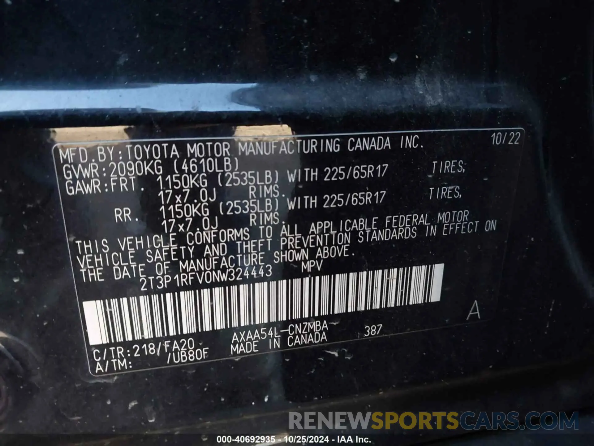 9 fotografías del automóvil dañado 2T3P1RFV0NW324443 TOYOTA RAV4 2022