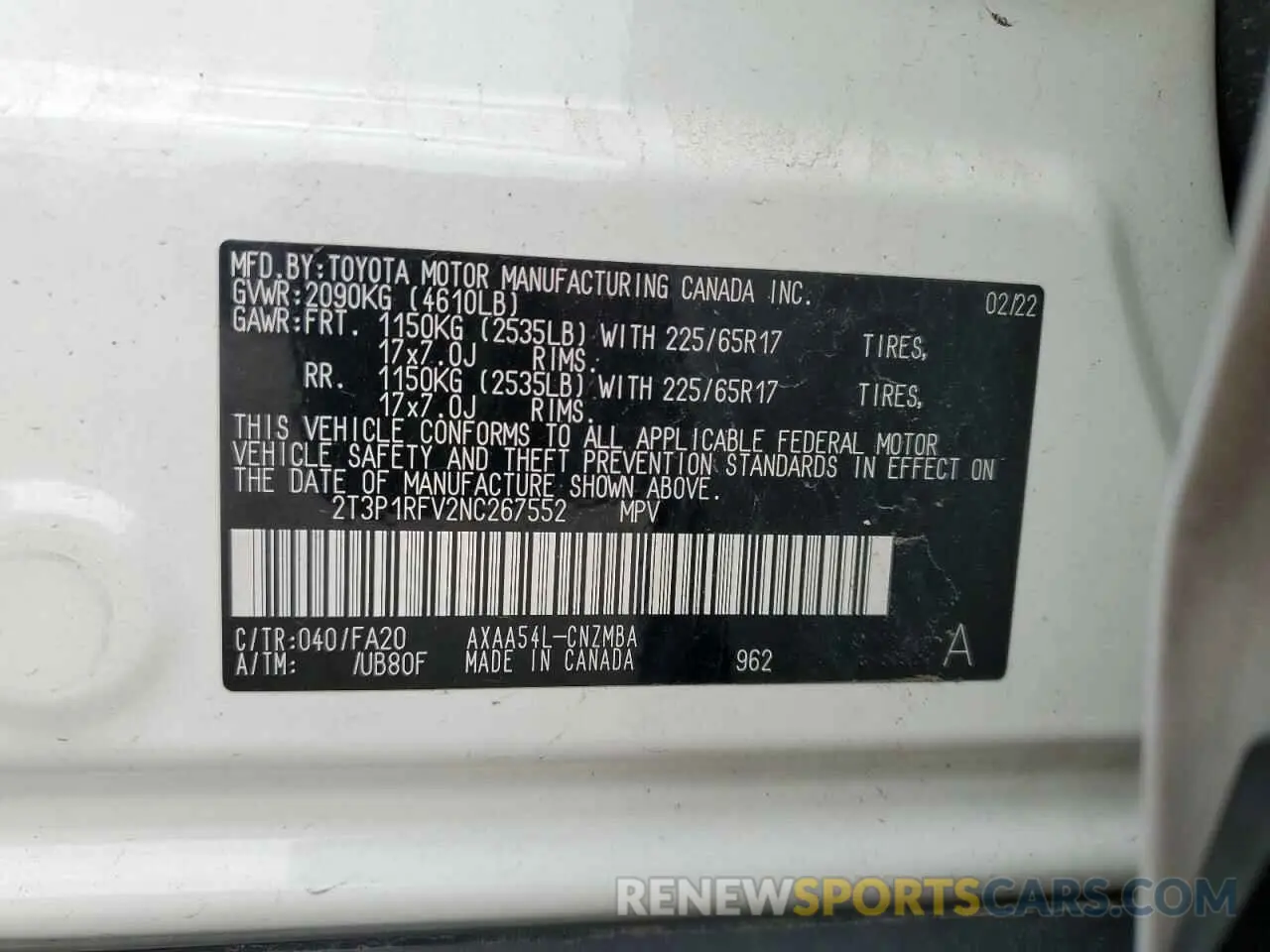 14 fotografías del automóvil dañado 2T3P1RFV2NC267552 TOYOTA RAV4 2022