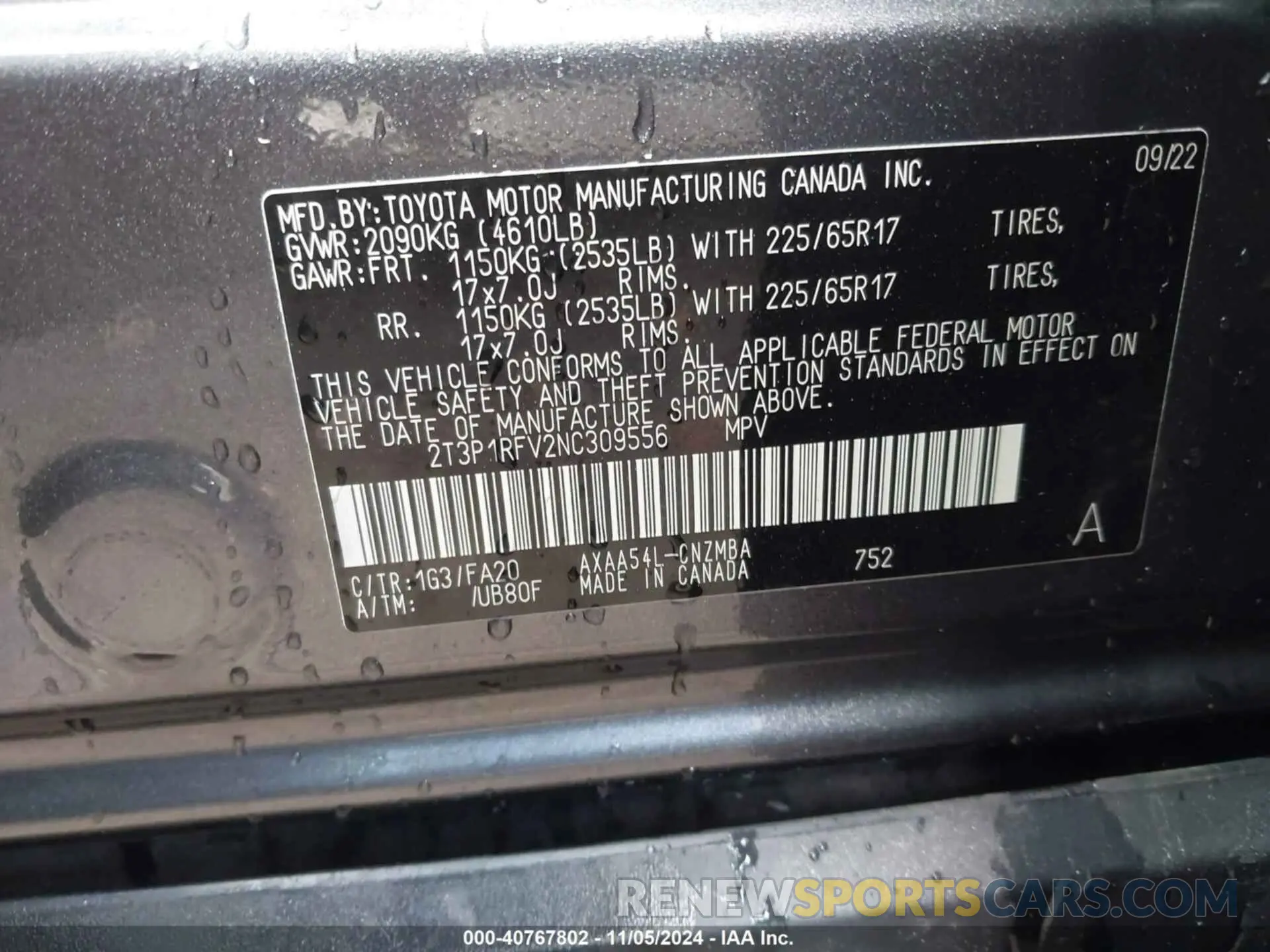 9 fotografías del automóvil dañado 2T3P1RFV2NC309556 TOYOTA RAV4 2022