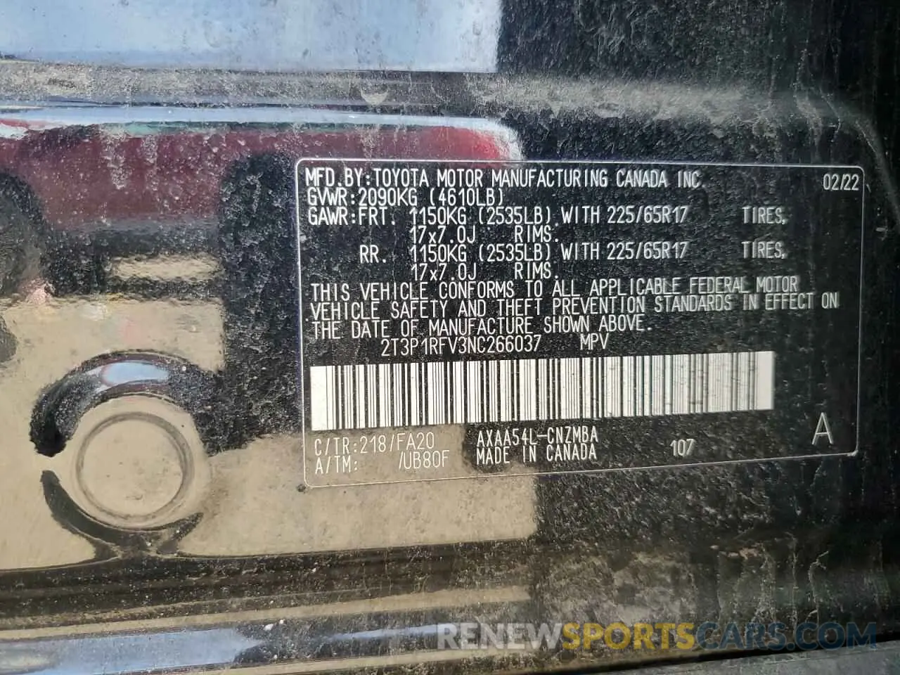 12 fotografías del automóvil dañado 2T3P1RFV3NC266037 TOYOTA RAV4 2022