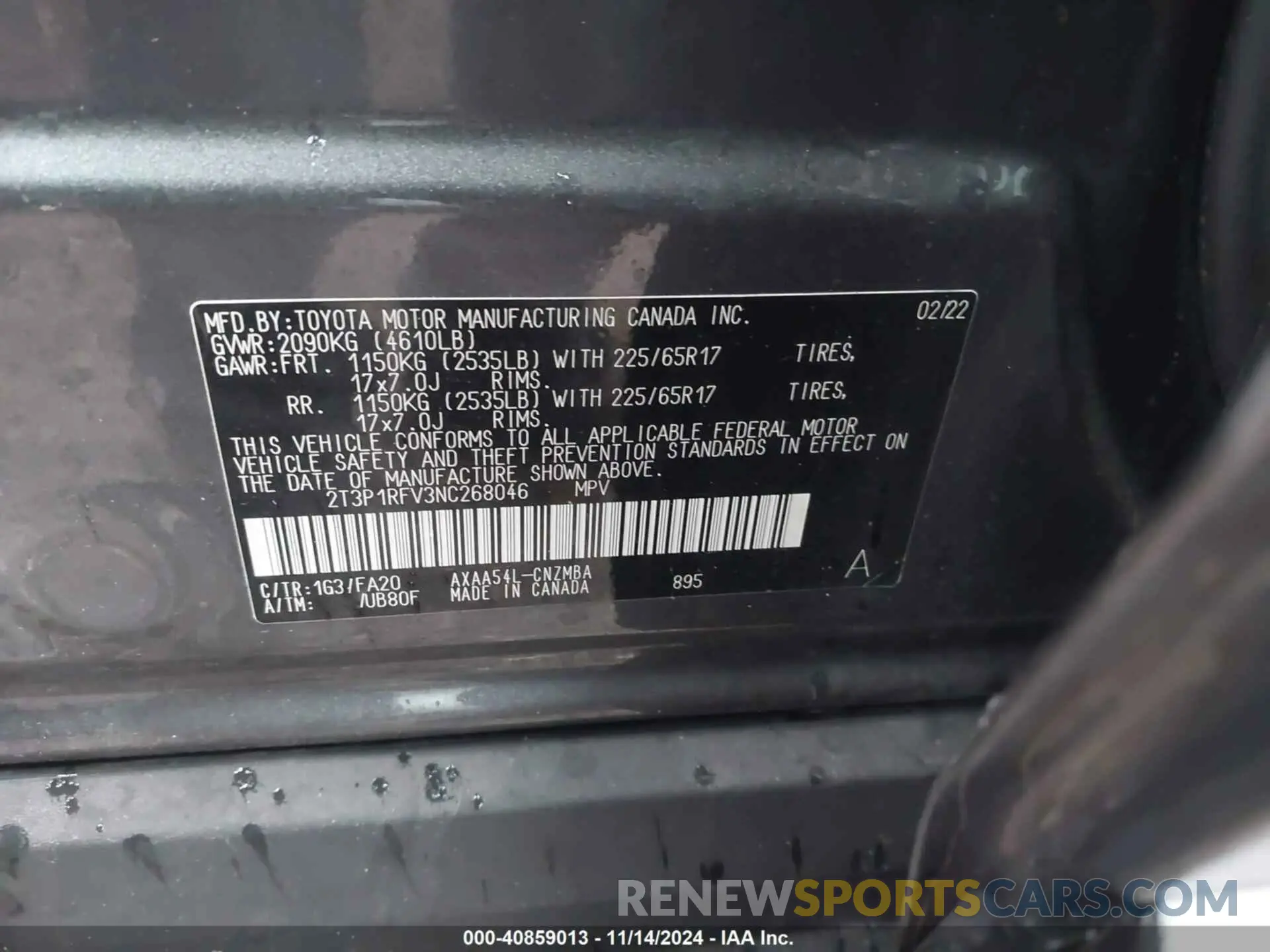 9 fotografías del automóvil dañado 2T3P1RFV3NC268046 TOYOTA RAV4 2022