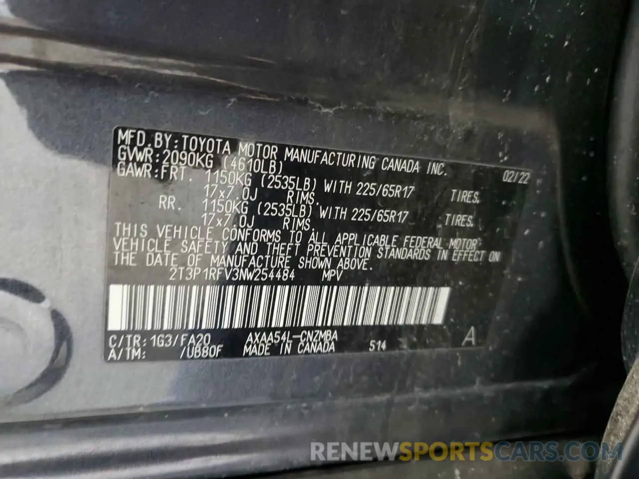 14 fotografías del automóvil dañado 2T3P1RFV3NW254484 TOYOTA RAV4 2022