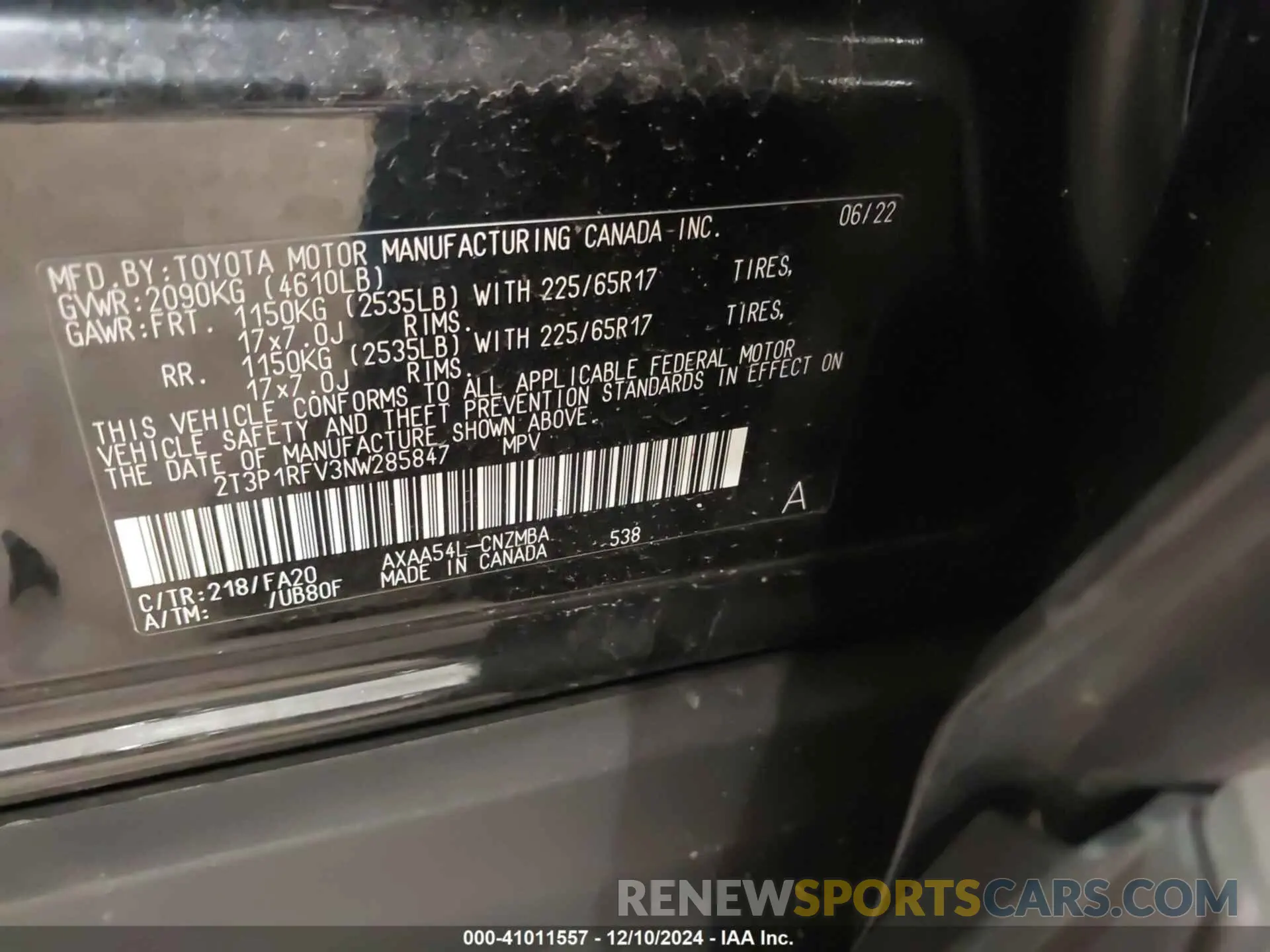 9 fotografías del automóvil dañado 2T3P1RFV3NW285847 TOYOTA RAV4 2022