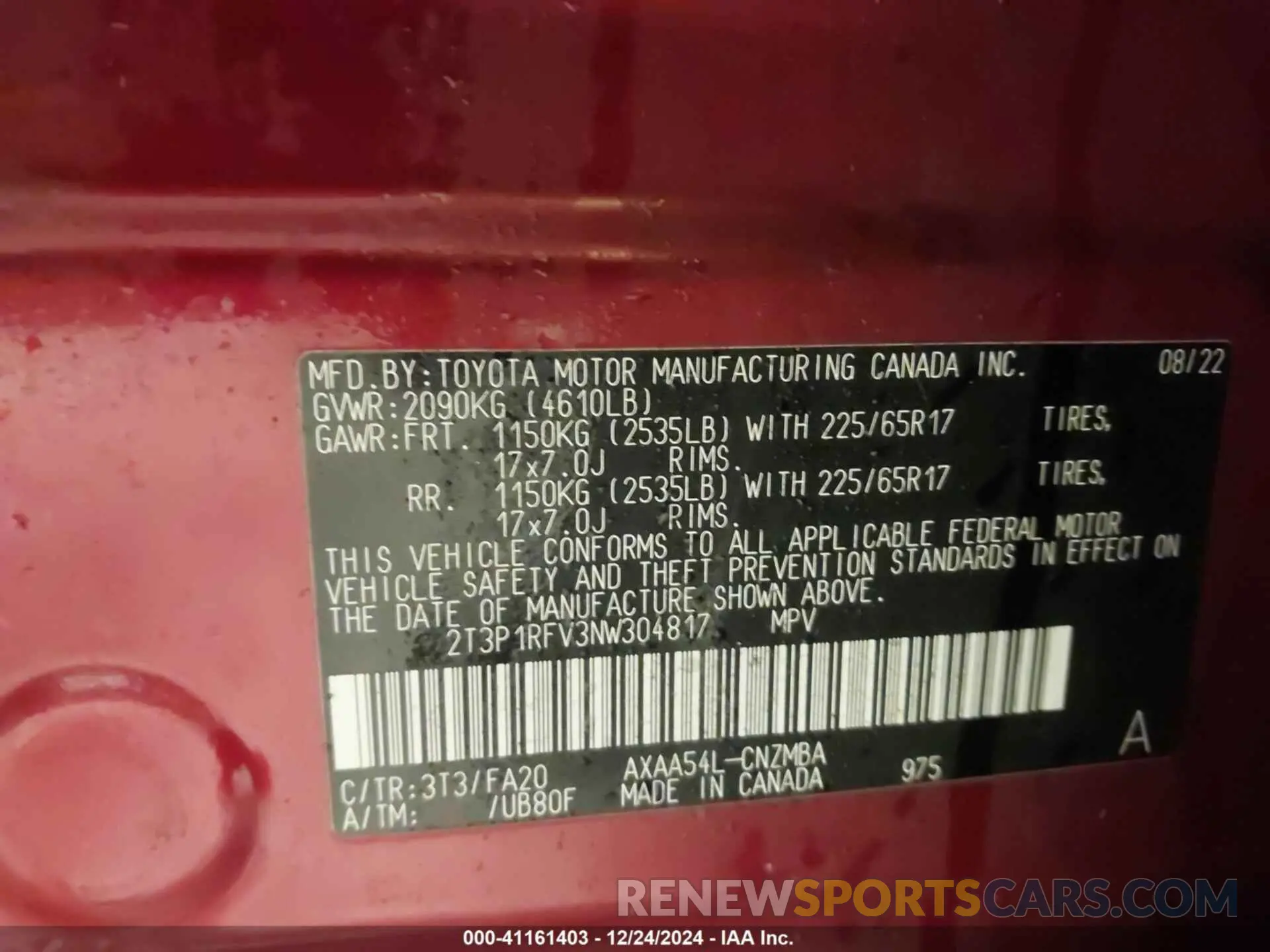 9 fotografías del automóvil dañado 2T3P1RFV3NW304817 TOYOTA RAV4 2022