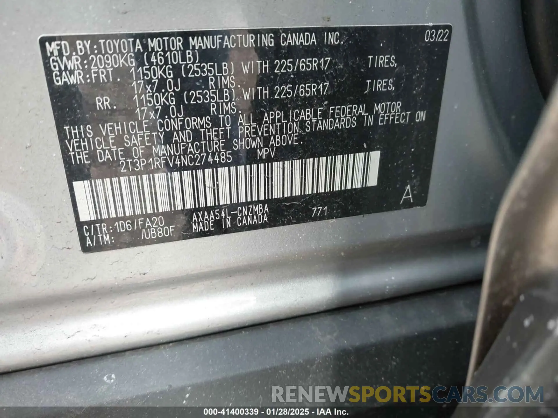 9 fotografías del automóvil dañado 2T3P1RFV4NC274485 TOYOTA RAV4 2022
