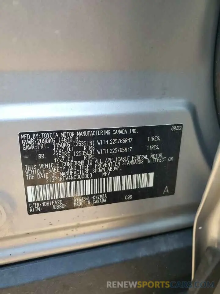 13 fotografías del automóvil dañado 2T3P1RFV4NC300003 TOYOTA RAV4 2022