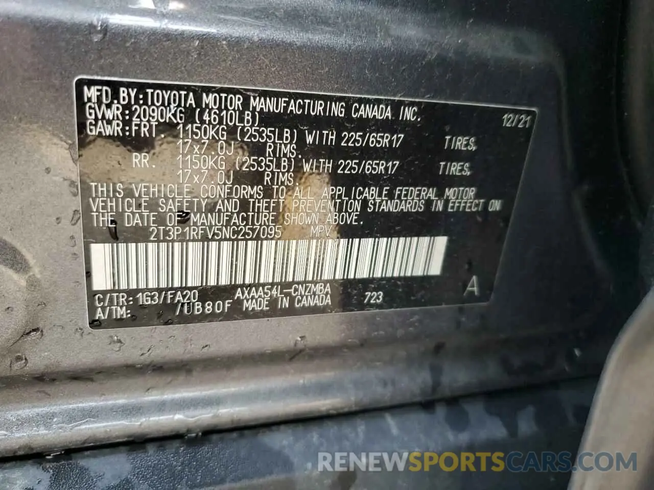 13 fotografías del automóvil dañado 2T3P1RFV5NC257095 TOYOTA RAV4 2022