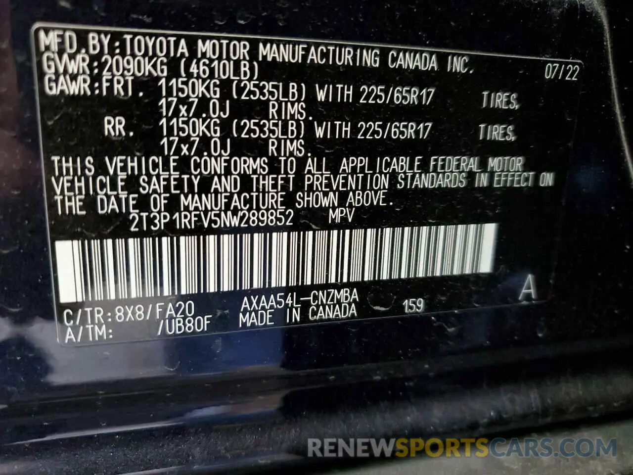 14 fotografías del automóvil dañado 2T3P1RFV5NW289852 TOYOTA RAV4 2022