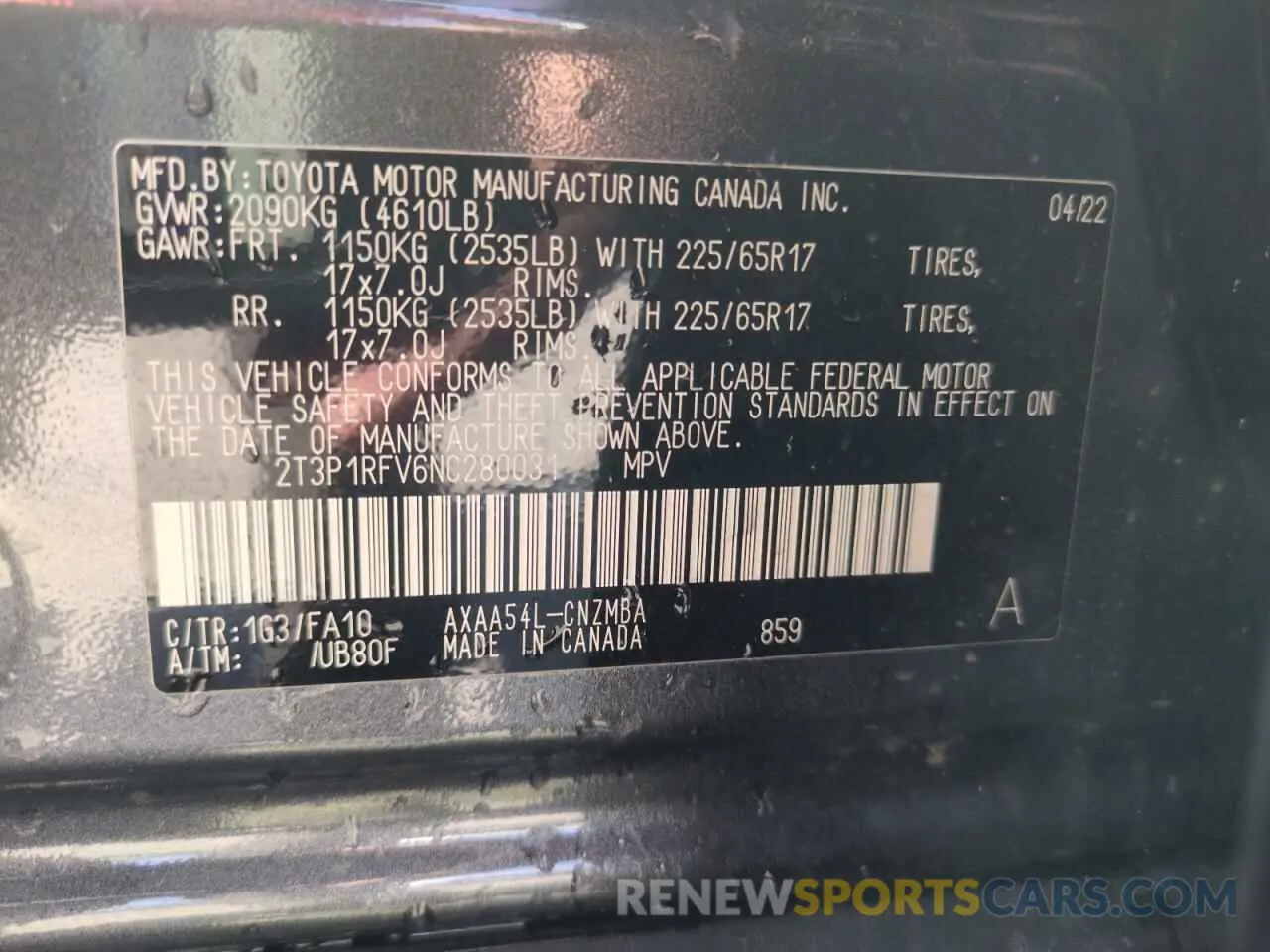 14 fotografías del automóvil dañado 2T3P1RFV6NC280031 TOYOTA RAV4 2022